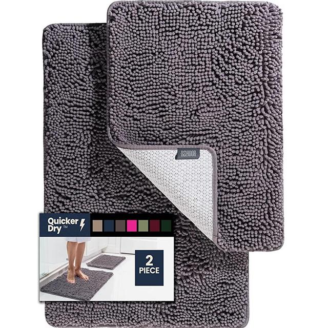 2 Piece Bathroom Rugs Bath Mat Set - Soft Plush Chenille Shower Mats for Bathroom Non-Slip Bath Rug with Rubber Backing, Ultra Absorbent Bath Rugs, Bathtub Mat, Bathroom Rug Mats - 30x20 + 24x17 Inch
