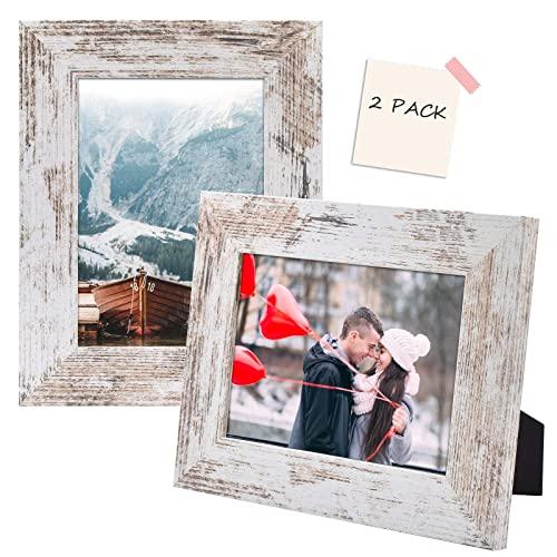 Golden State Art, Set of 2 Picture Frame - Wide Molding - Wood Grain Style - Easel for Tabletop Display, Back Hangers for Wall Display - Great for Baby Pictures, Weddings, Portraits (5x7, White)