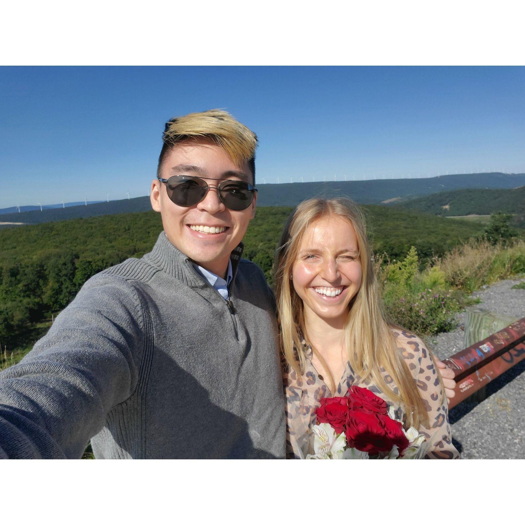 Vincent surprised Abigail with flowers and asked her to be his girlfriend (while looking at a beautiful scenic WV view)
(Sept 21, 2020)
