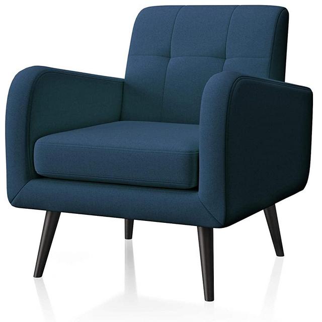 JustRoomy Armchair for Living Room Accent Chair Modern Linen Fabric Bedroom Chair Single Sofa Comfortable Upholstered Arm Chair with Tapered Legs Removable Seat Cushion for Small Spaces, Blue