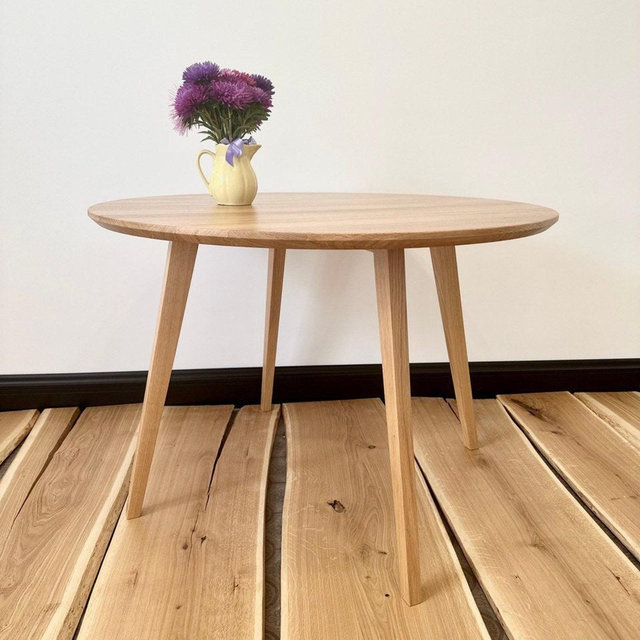 Round wooden kitchen table, white oak small accent table, mid century solid wood a large circle dining table