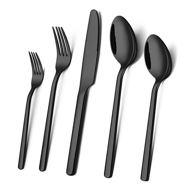 KINGSTONE Black Silverware Set, 40 PCs Black Flatware Set for 8, 18/10 Stainless steel Cutlery Set for Home Kitchen and Restaurant(Black, 40 pieces for 8)