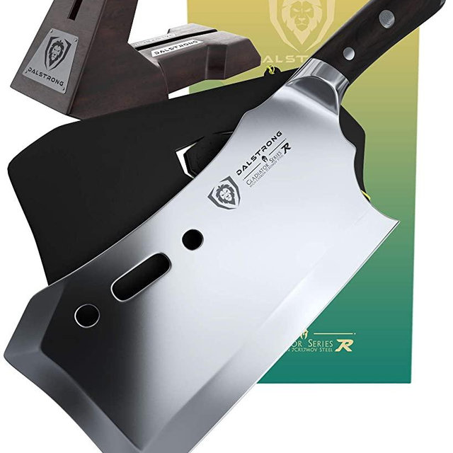 DALSTRONG Gladiator Series R - Obliterator Meat Cleaver - 9" - with Stand and Sheath - Massive Heavy Duty - 7CR17MOV High Carbon Steel - 3lbs - 6mm Thick