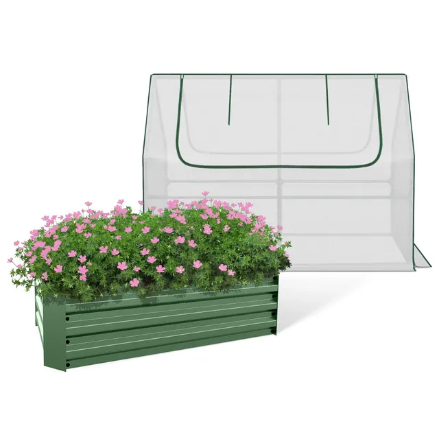 Aoodor Raised Garden Bed Set, 4x2x1 FT Metal Bottomless Flower Bed with PE Cover for Outdoor Planting, White