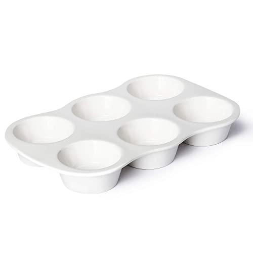 Sweese 517.101 Porcelain Muffin Pan Non-Stick Cupcake Baking Pan, 6 Cups, Each cup holds 3 oz, White