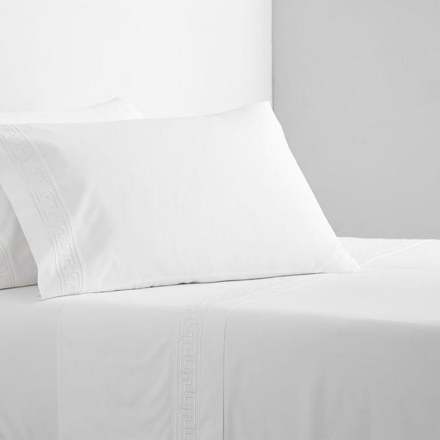 Geo Embroidered Organic Percale Sheet Set, King, White