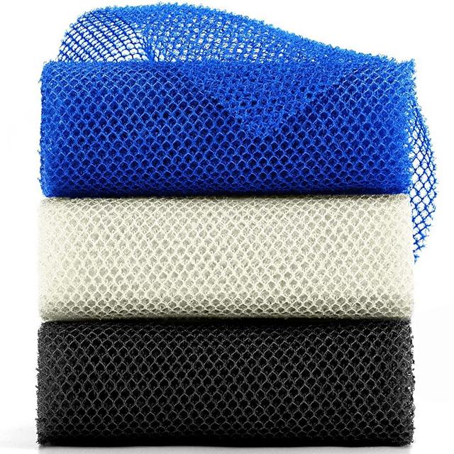 3 Pieces African Bath Sponge African Net Long Net Bath Sponge Exfoliating Shower Body Scrubber Back Scrubber Skin Smoother,Great for Daily Use(Blue,Black,Off-White)