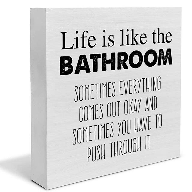 Country Life Is Like the Bathroom Wood Box Sign Decor Desk Sign Humor Bathroom Restroom Wooden Box Block Sign Home Shelf Wall Decoration Gift