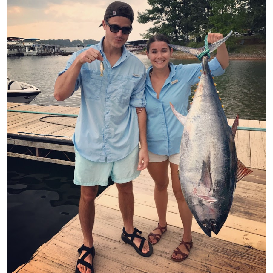Kristina reeled in this 80 lb albacore. We were eating tuna melts for weeks. Lake Keowee 2017.