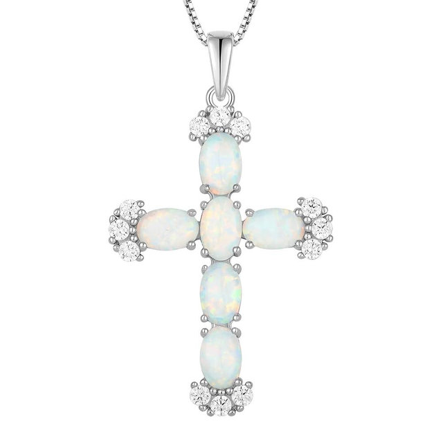 STARCHENIE Sterling Silver Birthstone Cross Necklace for Women Crucifix Pendant Religious Jewelry Gift, 18 Inch Chain