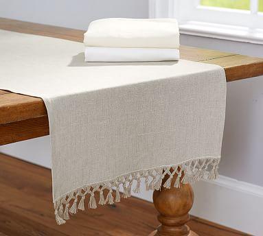 Fringed Linen Knotted Table Runner