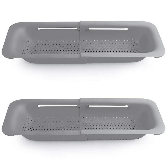 2 Pcs Collapsible Colander Kitchen Extendable Strainer Fruits Vegetables Noodle Pasta Food Drain Basket Space-Saver Portable Drainer Over Sink… (2, 3#Grey)