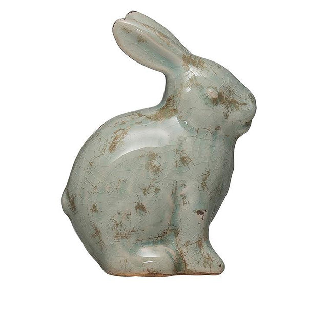 Creative Co-Op Distressed Terracotta Figurine Rabbit, Aqua