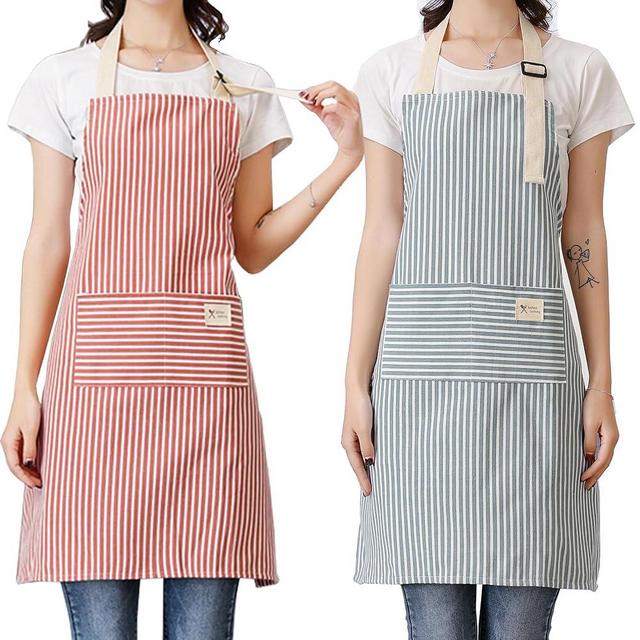 Lofekea Apron, 2 Pack Cooking Apron for Women with Pocket Adjustable Chef Aprons for Kitchen, Cooking, Baking, BBQ, Grill(Red/Blue)