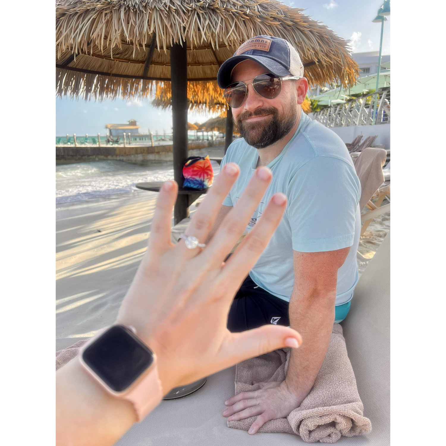 The morning after getting engaged! We relaxed on the beach, sipped Pina Coladas, and soaked in all the love in the Bahamas! October 2024.