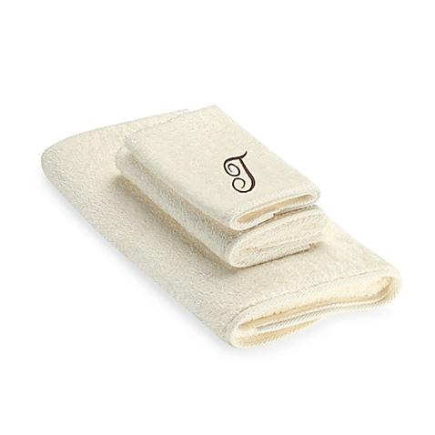 Avanti Premier Brown Script Monogram Letter "T" onBath Towel in Ivory