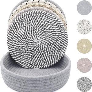 8 Inch Trivets for Hot Dishes, Hot Pots and Pans, Thick Heat Resistant Large Coaster for Kitchen, Hot Pads, Kitchen Essentials, Kitchen Decor for Table & Countertop with Storage Basket, 5 Pcs