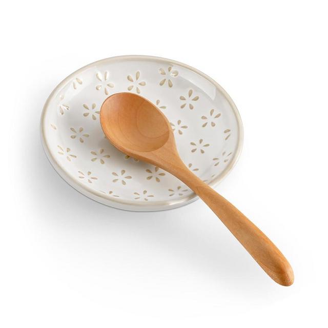 MALACASA Ceramic Spoon Rest for Stove Top, 4.8 inch Cooking Spoon Holder for Kitchen Counter,Utensil Rest for Ladle, Spatula, Spoons or Tongs, Modern Farmhouse Kitchen Décor - 01, Series LYDIA