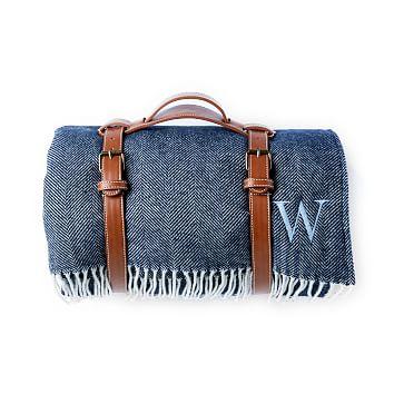 Waterproof Picnic Blanket, Navy Herringbone