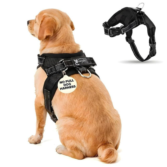 Copatchy No Pull Reflective Adjustable Dog Harness With Handle- Comfortable Soft All Weather Mesh, Easy On Puppy Harness For Small Medium and Large Dogs (Black) Small
