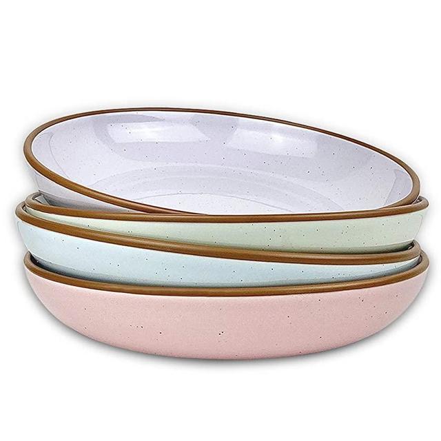 Mora Ceramic Large Pasta Bowls 30oz, Set of 4 - Serving, Salad, Dinner, etc Plate/Wide Bowl - Microwave, Oven, Dishwasher Safe Kitchen Dinnerware - Modern Porcelain Stoneware Dishes, Assorted Colors