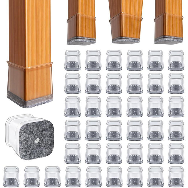 BUMACO Chair Leg Floor Protectors Square Chair Leg Protectors for Hardwood Floors Silicone Pads Covers to Protect Floors(Clear-40 Pcs, Square L (1.02"-1.6")