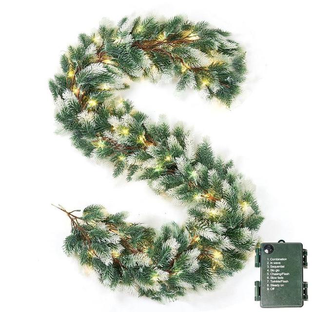 Joiedomi 6ft Christmas Garland with Lights, Pine Garland for Mantle, Xmas Decorations Clearance Tree Decor Cedar Garland Battery Operated Prelit Realistic Wreath for Table, Fireplace Indoor Outdoor