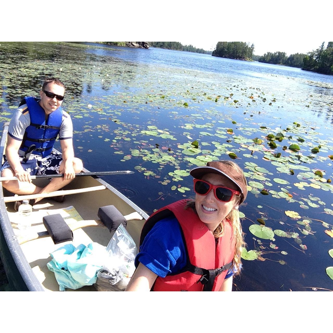 Canoeing on our trip to the Boundary Waters in 2016.