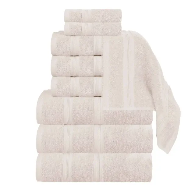 Smart Dry Cotton Medium Weight Solid 9 Piece Towel Set, Ivory - Blue Nile Mills