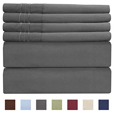 Queen Size Sheet Set - 6 Piece Set - Hotel Luxury Bed Sheets - Extra Soft - Deep Pockets - Easy Fit - Breathable & Cooling Sheets - Wrinkle Free - Dark Gray - Grey Bed Sheets - Queens Sheets - 6 PC
