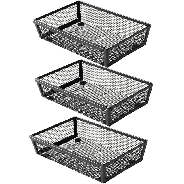 ihomecooker Mesh Tray Silverware Drawer Organizer, Utensil Cutlery Tray Office Supplies with Interlocking Arm Drawer Dividers Organizer for Flatware, Knives,Home,Office, School,Bedroom 9X6＂Black