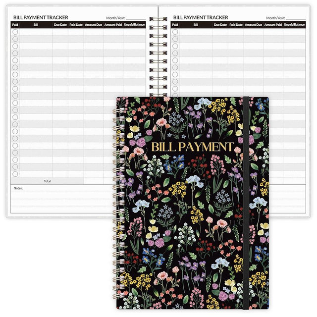 Bill Tracker Notebook, Monthly Bill Payment Checklist, 6" x 8.5", Bill Organizer with Back Pocket for Personal Budgeting Financial, 128 Pages