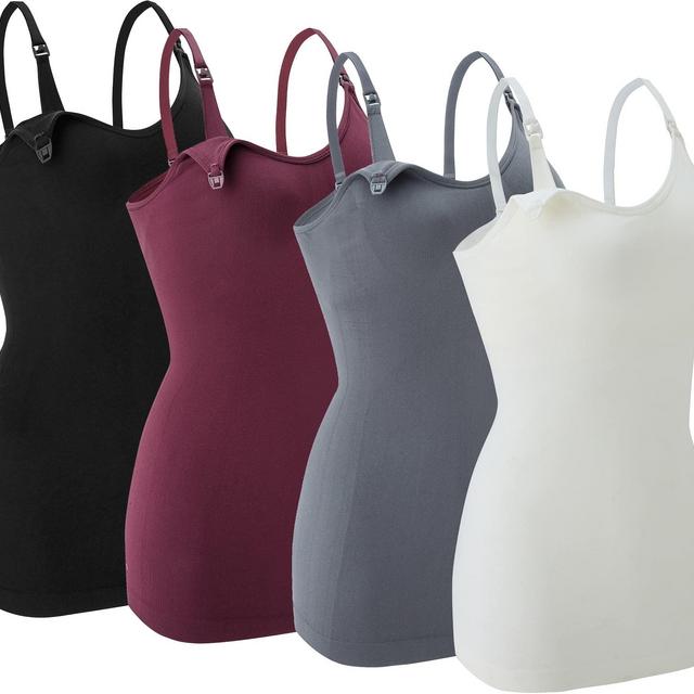 Nursing Tank Tops for Breastfeeding - Maternity Camisoles Built in Bra Pregnancy Nightgown (4 Pack)