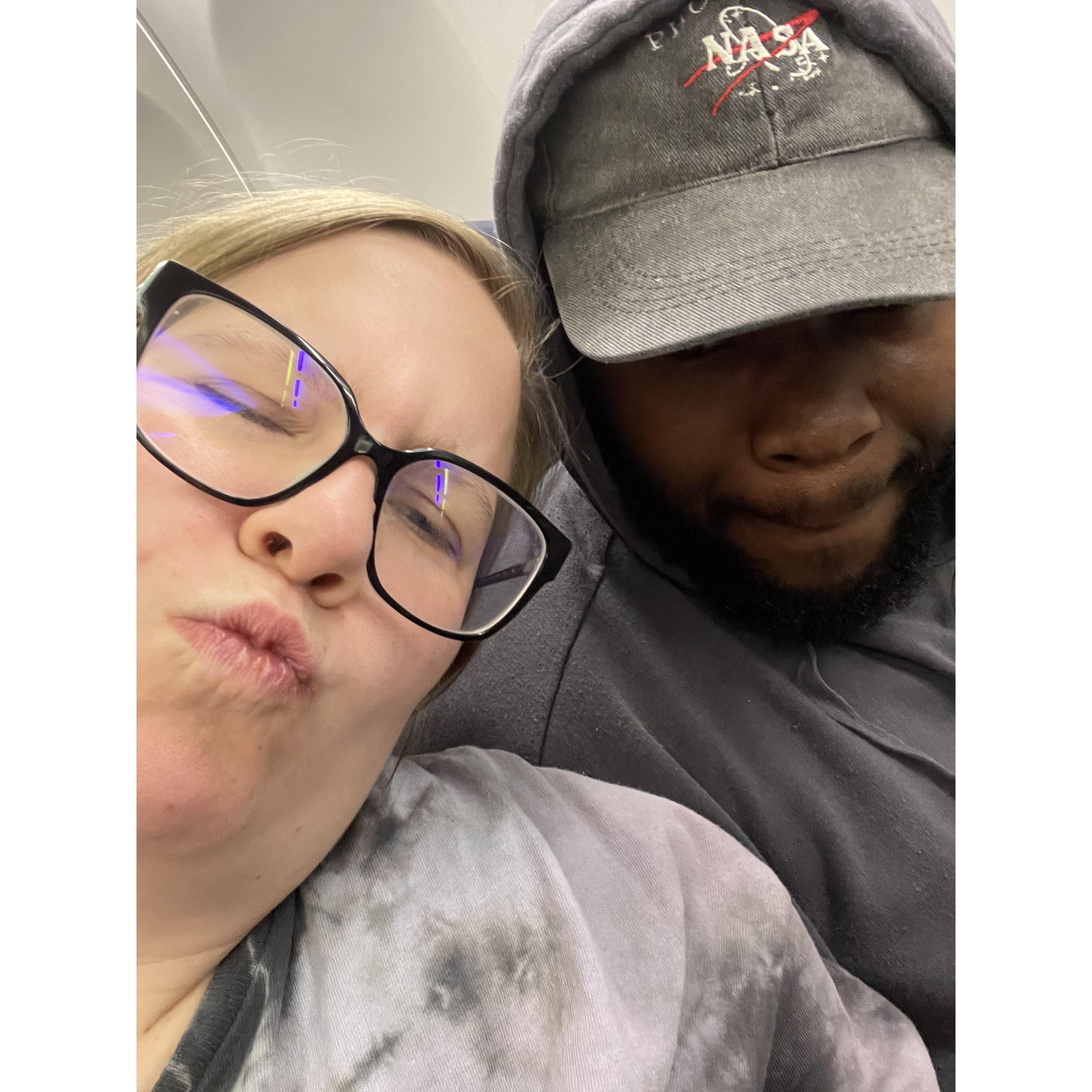 Silly faces on the airplane!