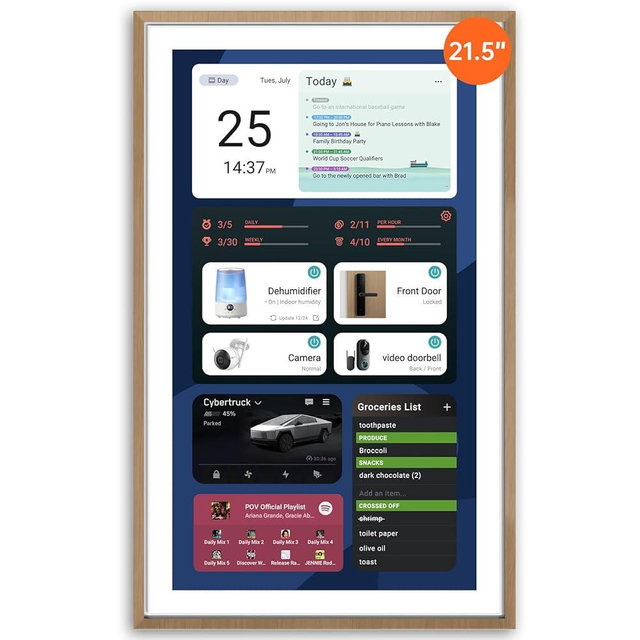 ApoloSign 21.5-inch Digital Calendar: Dual Mode Calendar with Google Play & Multi-calendar Sync, Electronic Planner & Chore Chart, Smart Touchscreen, Interactive Display for Family Schedules (Teak, 21.5")
