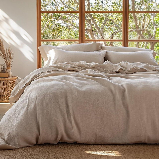 Bedsure 100% Muslin Cotton Duvet Cover Queen Size - Ultra-Soft, Breathable & Lightweight - Linen Like Gauze Comforter Cover Set with Button Closure and Corner Ties (Khaki, Queen, 90"x90")