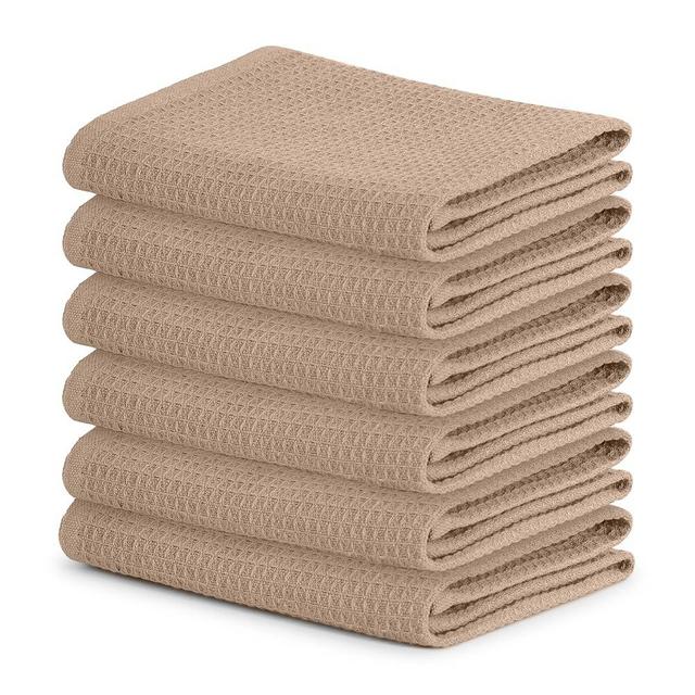 Blue Needles Waffle Weave Kitchen Towels, 15x25 Inches 100% Cotton Set of 6 Dish Towels for Kitchen, Ultra Soft & Absorbent Dish Cloths with Hanging Loop, Dish Rags for Quick Drying - Beige