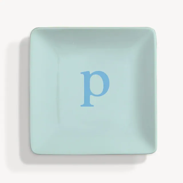Personalization Mall Typewriter Initial Ring Dish, Light Blue, P
