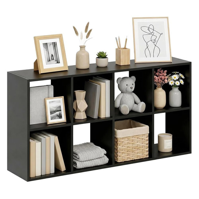 SageNest 8 Cube Storage Organizer Shelf, Open Cube Bookshelf, Reversible Bookcase, Sturdy Modern Storage for Home Office, Bedroom, Living Room, Deep Black