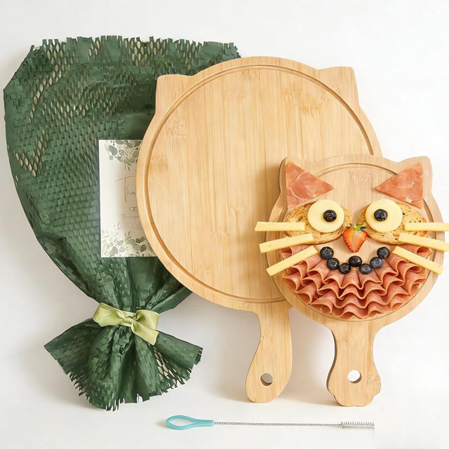 2 Pcs Non Toxic Bamboo Cutting Boards for Kitchen with Juice Groove, Cat Shaped Cute Charcuterie Boards & Serving Tray with Handle - Funny Kitchen Decor & Gifts for Cat Lovers Women Housewarming