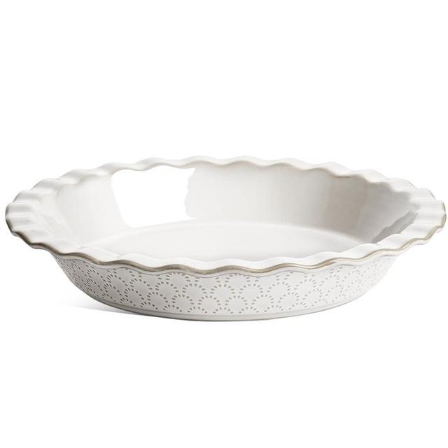 LE TAUCI Ceramic Pie Pans for Baking, 9 Inches Pie Plate for Apple Pie, Round Baking Dish, 36 Ounce Deep Dish Pie Pan - Set of 1, Fireworks, Arctic White