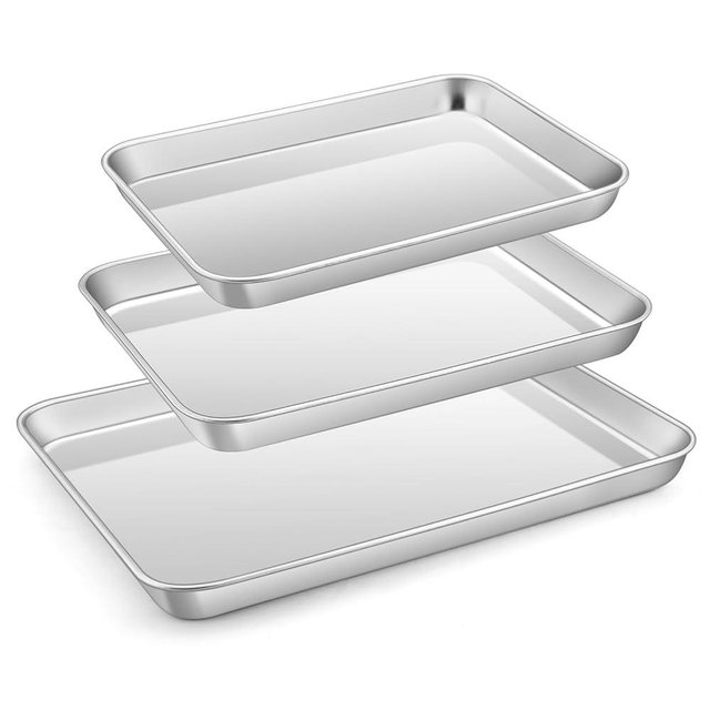 E-far Stainless Steel Baking Sheet Set of 3, 12.4”/10.5” /9.4” Cookie Sheet for Oven, Rimmed Metal Tray for Cooking Baking Bacon, Non-toxic & Dishwasher Safe
