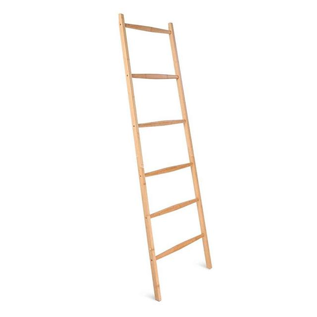 Navaris Bamboo Towel Ladder - Wooden Rack Rail Blanket, Towel, Clothes, Linen Railing Hanger for Bathroom, Bedroom - Bamboo Towel Holder Stand