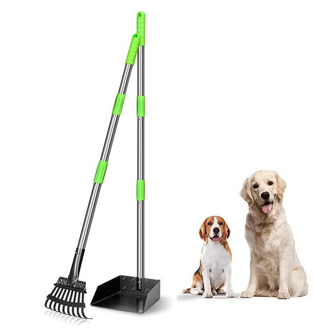 TOOGE Pooper Scooper, Dog Pooper Scooper Long Handle Stainless Metal Tray and Rake Set for Large Medium Small Dogs Heavy Duty