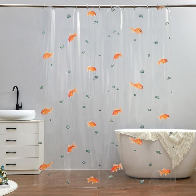 TZTZBO Goldfish Clear Shower Curtain, 78" W x 72" L Waterproof Lightweight Fish Shower Curtain Liner, PEVA Long Bath Fashion Shower Curtains with 12 Grommets Hooks for Bathtub Bath Bathroom
