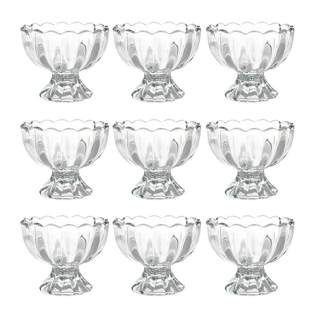 DNIENKGE Iced Cream Dessert Bowl，Set of 9，6oz Vintage Glass ware with Heavy Base, Drinking Cup for Sundae, Fruit, Ice Cream, Snack, Condiment (9)