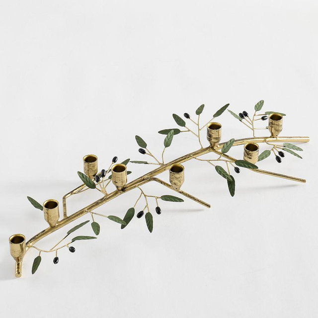 Monique Lhuillier Olive Leaf Taper Candle Holder: Brass: Centerpiece