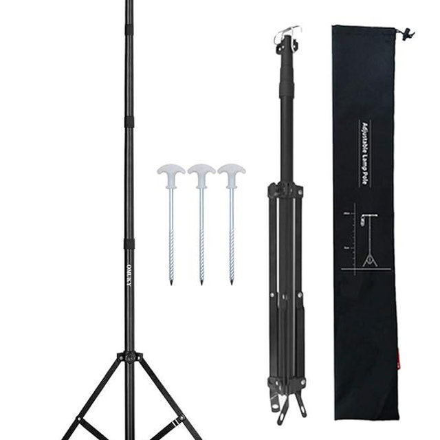 OMUKY Telescopic Lantern Stand with Base Outdoor Camping Lamp Stand Pole Adjustable Lantern Pole (Black)