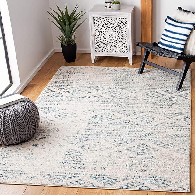 SAFAVIEH Tulum Collection TUL272E Moroccan Boho Tribal Non-Shedding Living Room Bedroom Accent Area Rug, 3' x 5', Ivory / Turquoise