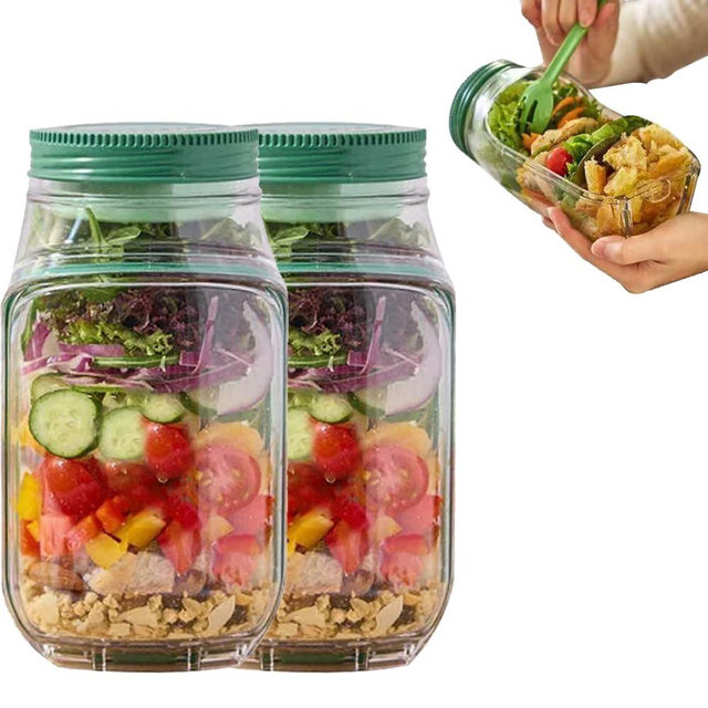 TOPMELON The Original Salad Pod, Portable Salad Jar,Salad Container Side Open with Lid, Suitable for Work, Outdoor, Travel (2Pcs)